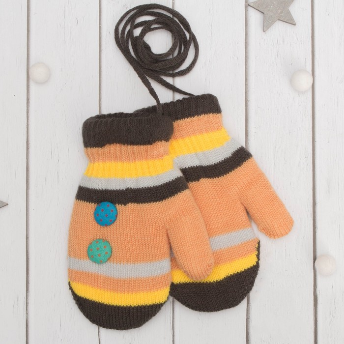 Варежки детские "Пуговка", размер 16 (р-р произв. 8), цвет хаки/песочный 65493