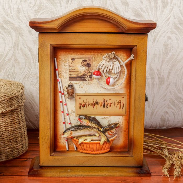 Ключница дерево 6 крючков "Хороший улов" 28,5х20,5х6,7 см