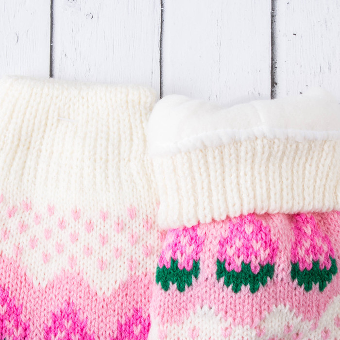 Варежки женские "Клубничка", размер 20 (р-р произв. 10), цвет белый 65490