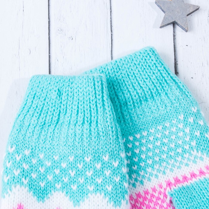 Варежки женские "Клубничка", размер 20 (р-р произв. 10), цвет бирюзовый 65490