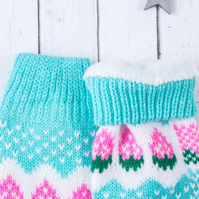 Варежки женские "Клубничка", размер 20 (р-р произв. 10), цвет бирюзовый 65490