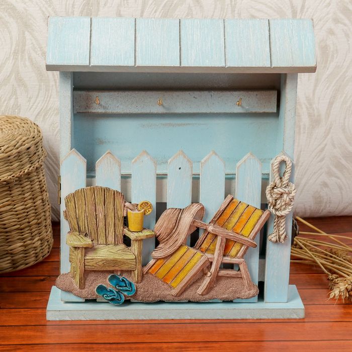 Ключница дерево 6 крючков "Пляжный отдых" 25х21,5х6,2 см