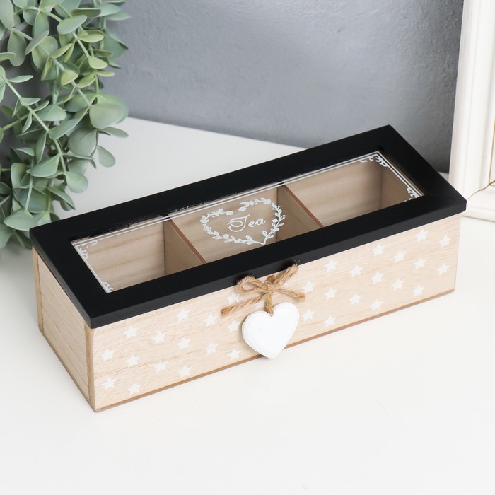 Шкатулка дерево с делениями "Звезды и сердца" 8х26х10 см