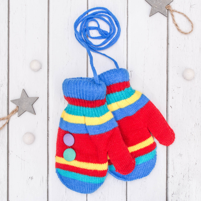 Варежки детские "Пуговка", размер 16 (р-р произв. 8), цвет красный/голубой 65493