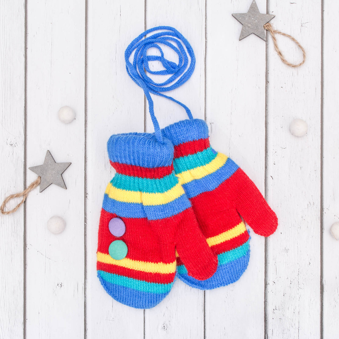 Варежки детские "Пуговка", размер 16 (р-р произв. 8), цвет красный/голубой 65493