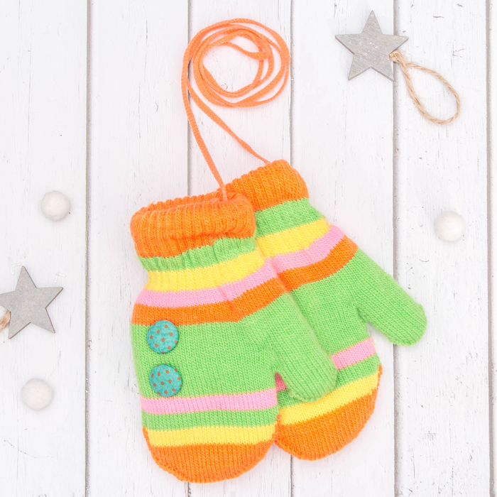 Варежки детские "Пуговка", размер 16 (р-р произв. 8), цвет оранжевый/зелёный 65493
