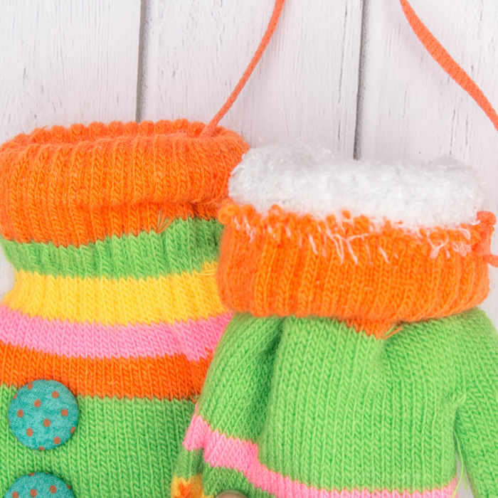 Варежки детские "Пуговка", размер 16 (р-р произв. 8), цвет оранжевый/зелёный 65493