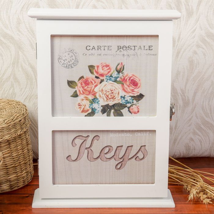 Ключница дерево "Пышные пионы" 29,5х22х6 см