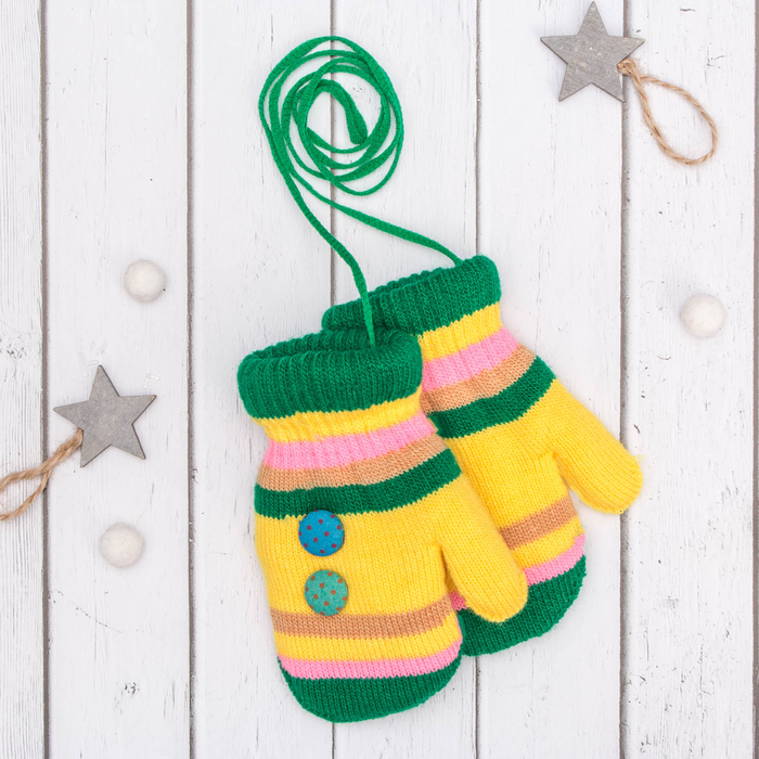 Варежки детские "Пуговка", размер 16 (р-р произв. 8), цвет жёлтый/зелёный 65493