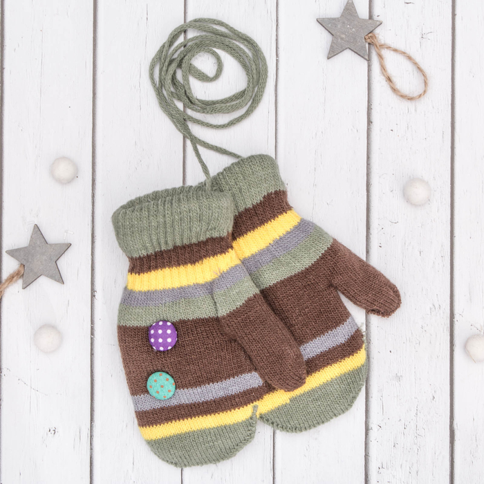 Варежки детские "Пуговка", размер 16 (р-р произв. 8), цвет фисташковый/коричневый 65493