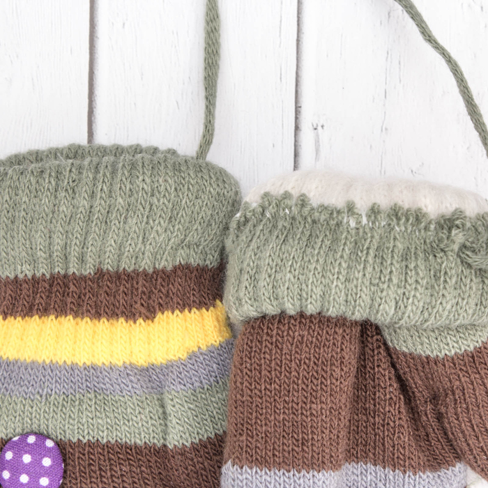 Варежки детские "Пуговка", размер 16 (р-р произв. 8), цвет фисташковый/коричневый 65493