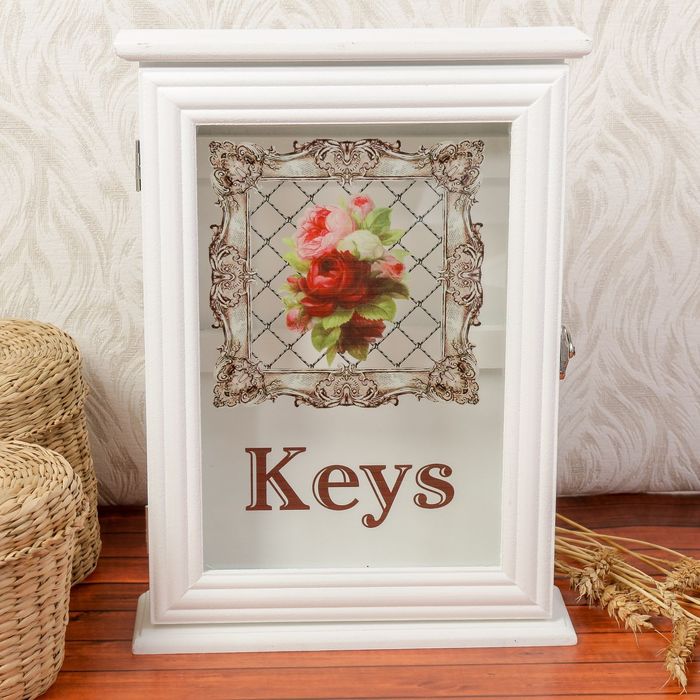 Ключница дерево "Букет пионов" 29,5х22х6 см