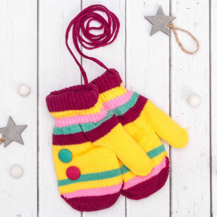 Варежки детские "Пуговка", размер 16 (р-р произв. 8), цвет бордовый/жёлтый 65493