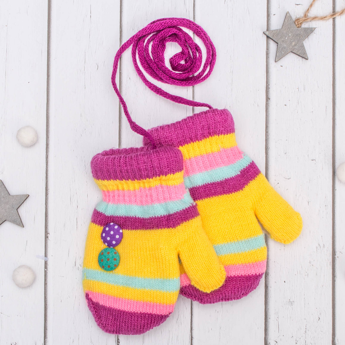 Варежки детские "Пуговка", размер 16 (р-р произв. 8), цвет сиреневый/жёлтый 65493