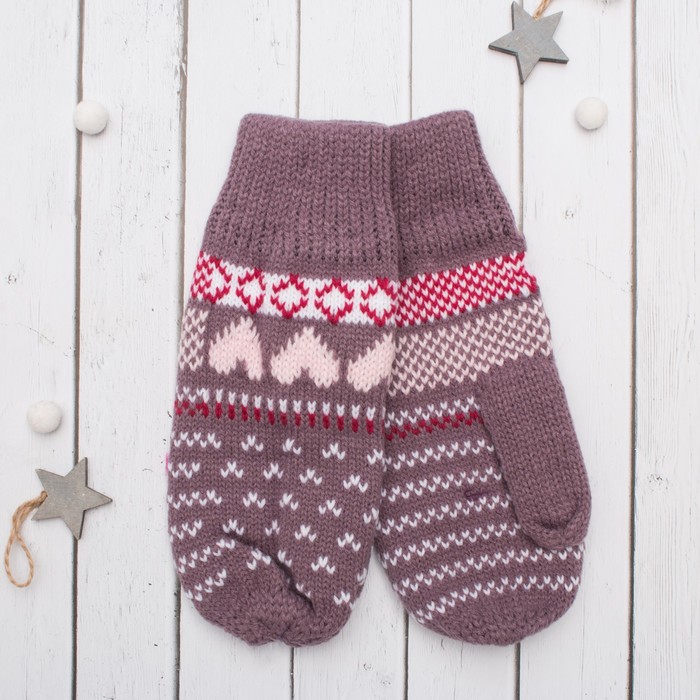 Варежки с подкладом молодёжные "Люба", размер 18 (р-р произв. 9), цвет лиловый 59000