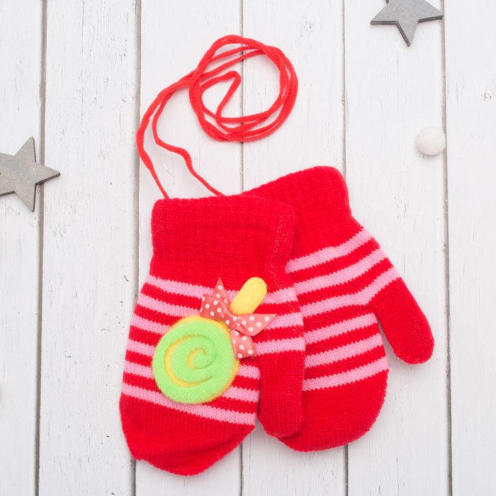Варежки с подкладом детские "Леденец", размер 14 (р-р произв. 7), цвет красный 58897