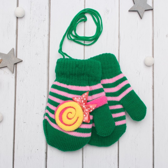 Варежки с подкладом детские "Леденец", размер 14 (р-р произв. 7), цвет зелёный 58897