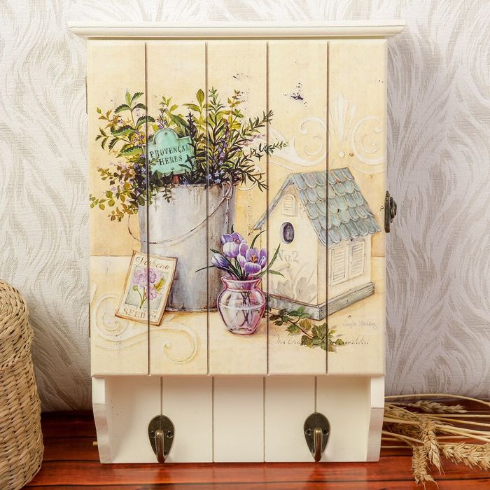 Ключница дерево 6 крючков "Прованские травы" 31х22х6,5 см