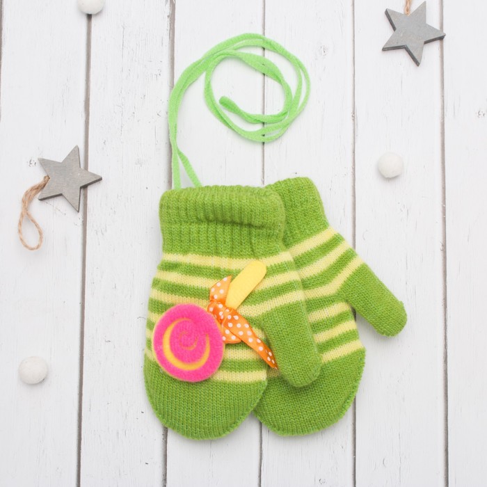 Варежки с подкладом детские "Леденец", размер 14 (р-р произв. 7), цвет салатовый 58897