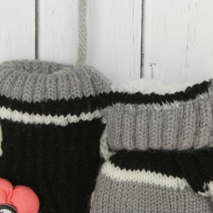 Варежки детские "Цветочки", размер 16 (р-р произв. 8), цвет серый/чёрный 65473