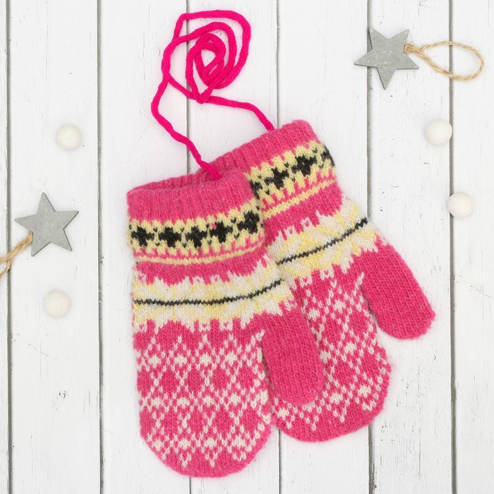 Варежки детские "Снежинка", размер 14 (р-р произв. 7), цвет фуксия 65524