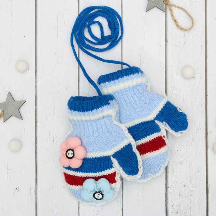 Варежки детские "Цветочки", размер 16 (р-р произв. 8), цвет синий/голубой 65473