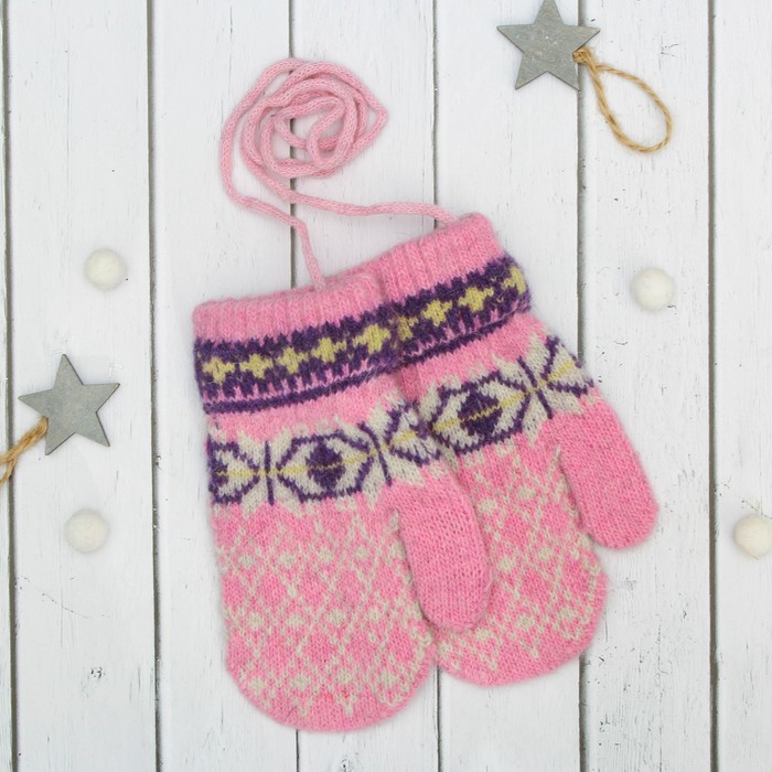 Варежки детские "Снежинка", размер 14 (р-р произв. 7), цвет розовый 65524
