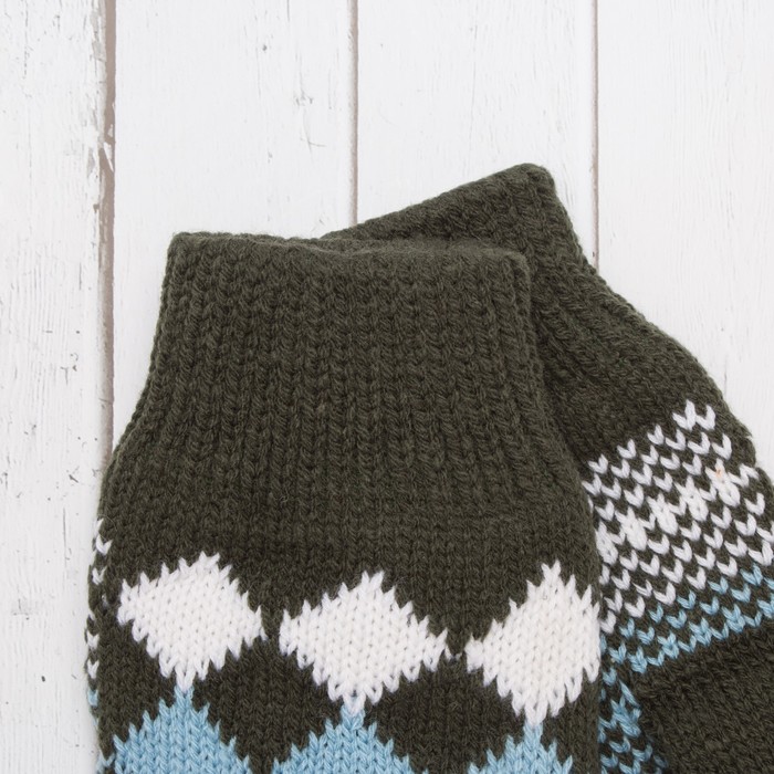 Варежки с подкладом молодёжные "Шахматка", размер 18 (р-р произв. 9), цвет хаки 59002