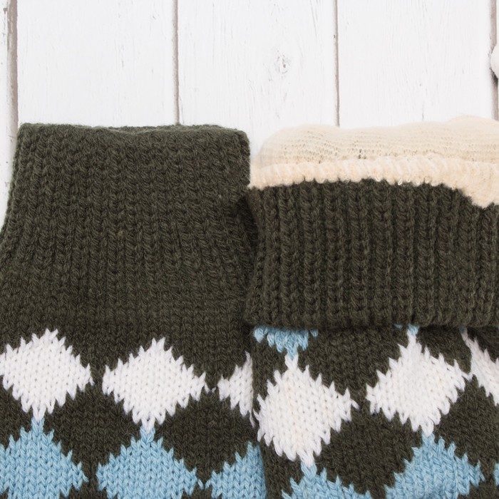 Варежки с подкладом молодёжные "Шахматка", размер 18 (р-р произв. 9), цвет хаки 59002