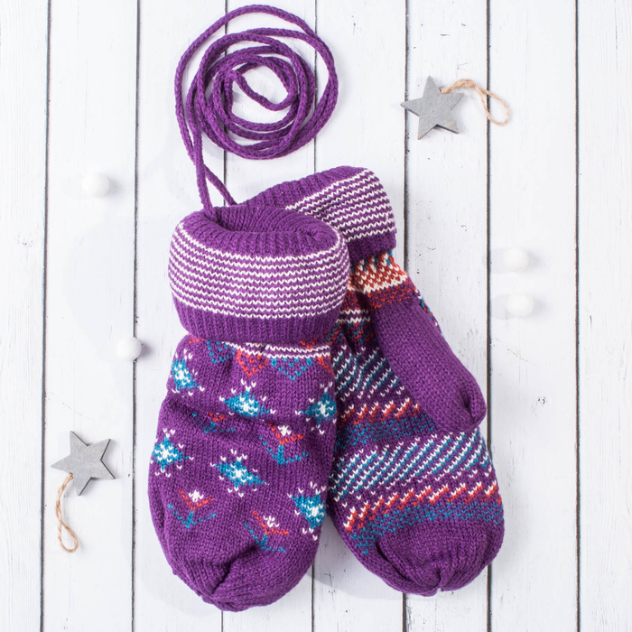 Варежки молодёжные "Ассорти", размер 20 (р-р произв. 10), цвет сиреневый 65504