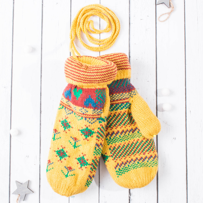 Варежки молодёжные "Ассорти", размер 20 (р-р произв. 10), цвет жёлтый 65504