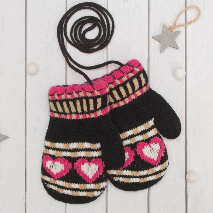 Варежки детские "Любовь", размер 16 (р-р произв. 8), цвет чёрный 65545