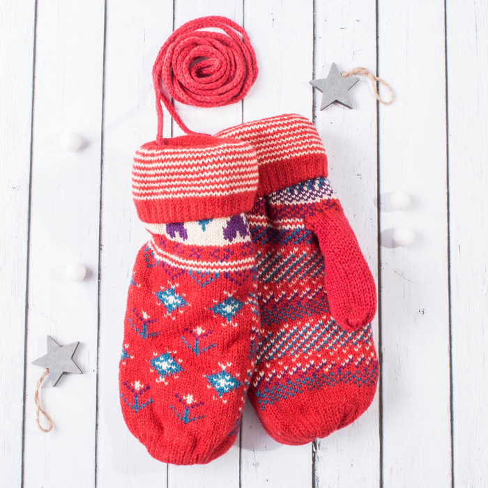 Варежки молодёжные "Ассорти", размер 20 (р-р произв. 10), цвет красный 65504