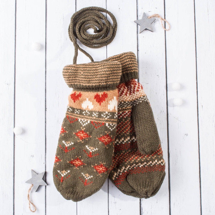 Варежки молодёжные "Ассорти", размер 20 (р-р произв. 10), цвет хаки 65504