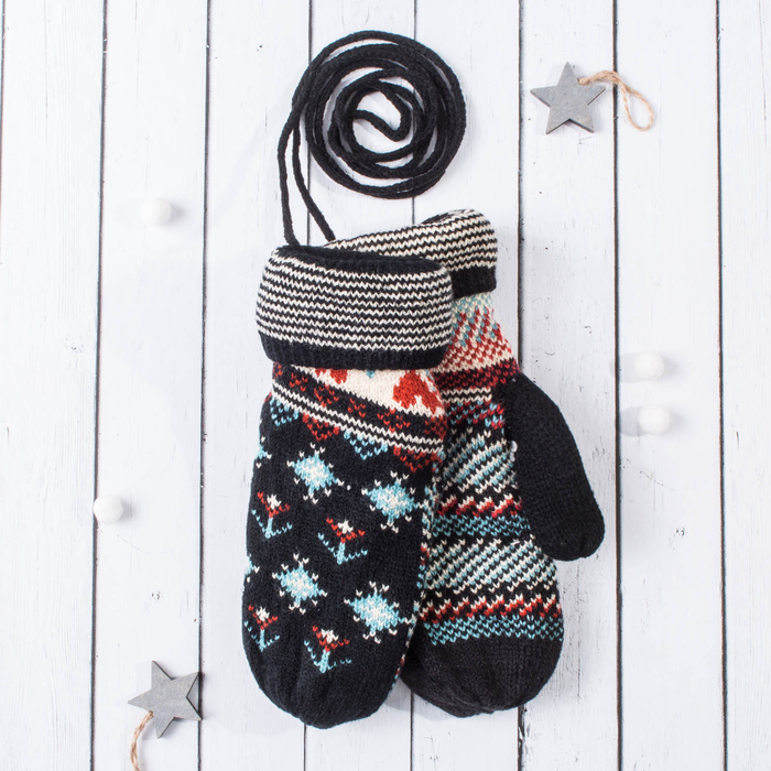 Варежки молодёжные "Ассорти", размер 20 (р-р произв. 10), цвет чёрный 65504