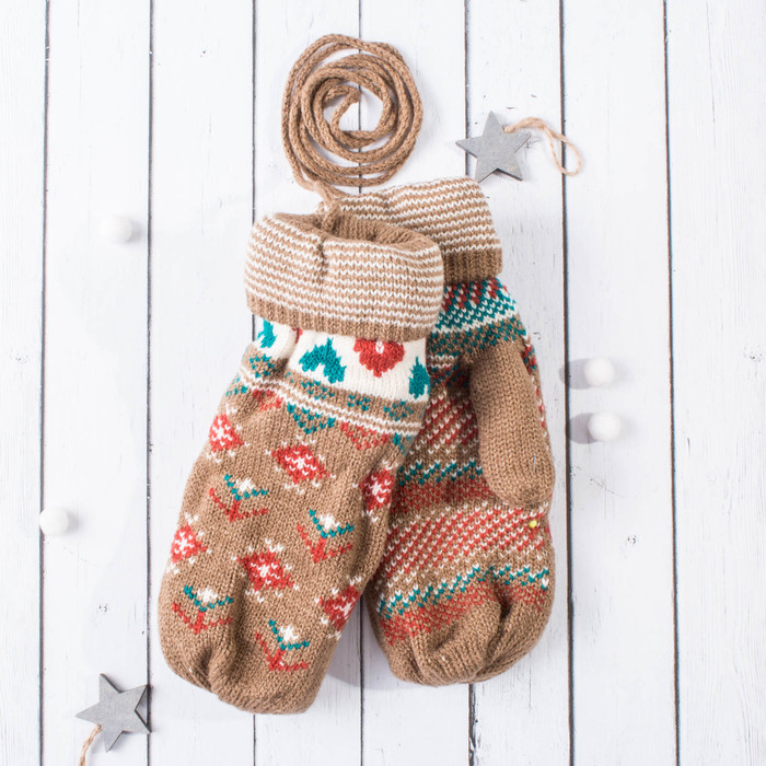 Варежки молодёжные "Ассорти", размер 20 (р-р произв. 10), цвет песочный 65504