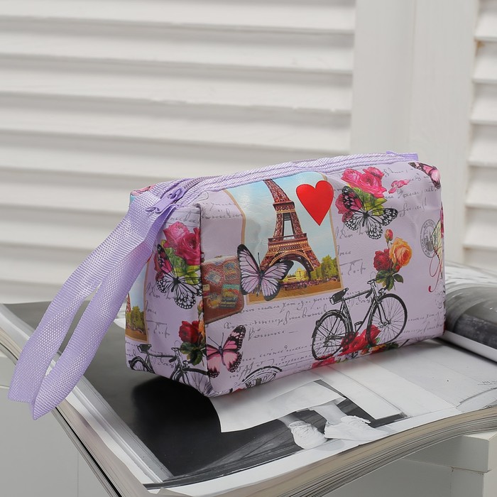 Косметичка-сумочка "Города", отдел на молнии, с ручкой, цвет сиреневый