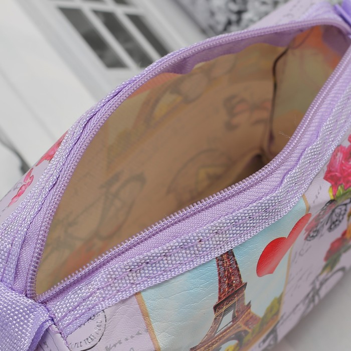 Косметичка-сумочка "Города", отдел на молнии, с ручкой, цвет сиреневый