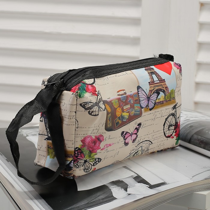 Косметичка-сумочка "Города", отдел на молнии, с ручкой, цвет молочный