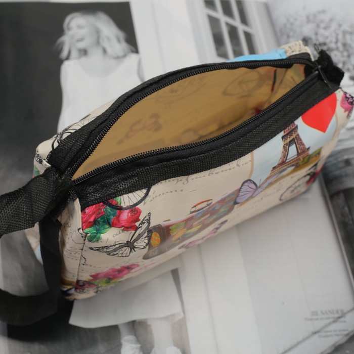 Косметичка-сумочка "Города", отдел на молнии, с ручкой, цвет молочный