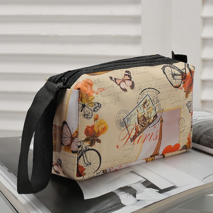 Косметичка-сумочка "Города", отдел на молнии, с ручкой, цвет бежевый