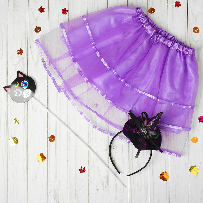 Карнавальный набор детский "Маленькая ведьма", 4-9 лет: юбочка, ободок, волшебная палочка