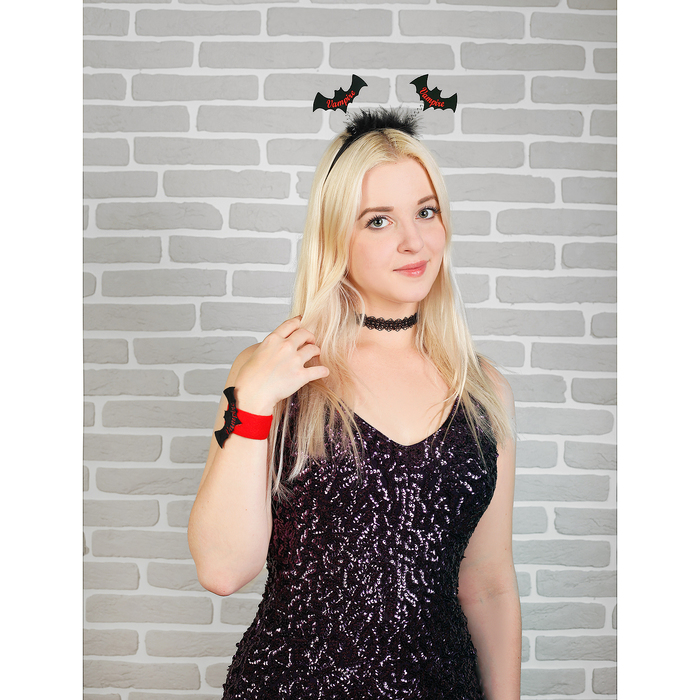 Карнавальный набор "Вампирша": ободок, чокер, браслет