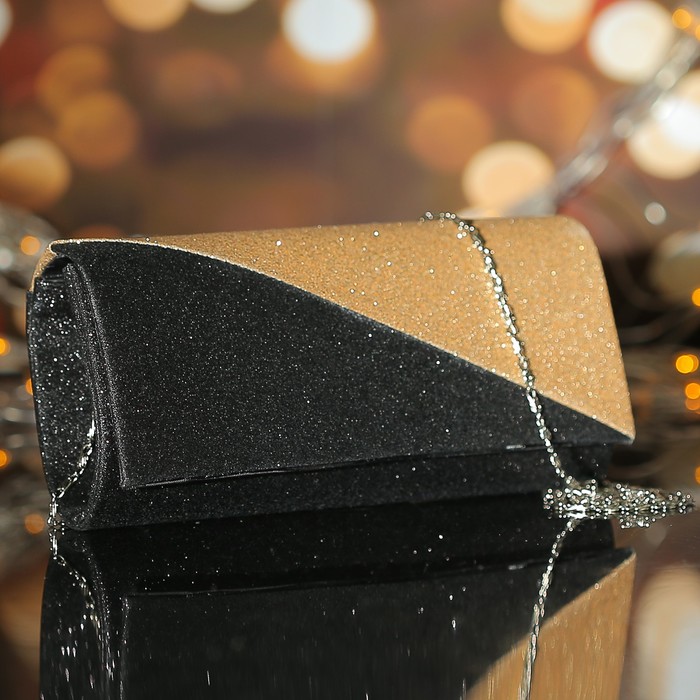 Клатч жен Зарина, 21*5*10, отд на магните, длинная цепь, черный/золотой