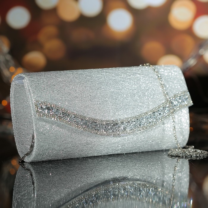 Клатч женский, отдел на магните, длинная цепь, цвет серый