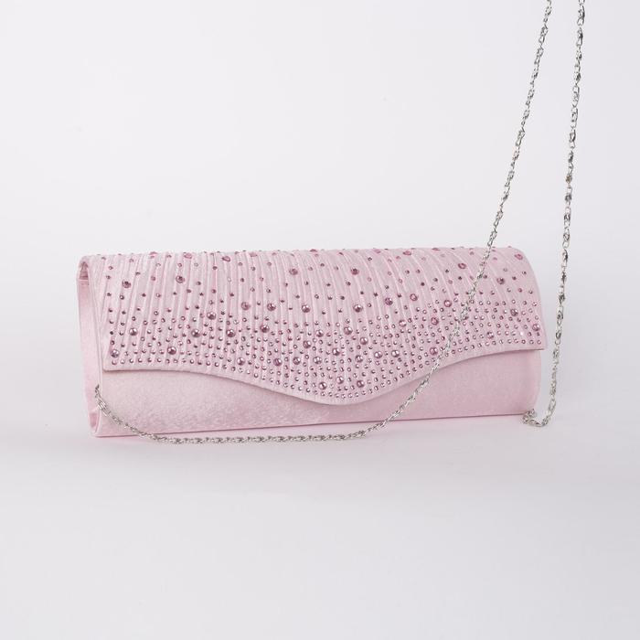 Клатч женский, отдел на магните, длинная цепь, цвет розовый