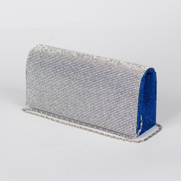 Клатч женский, отдел на магните, длинная цепь, цвет синий