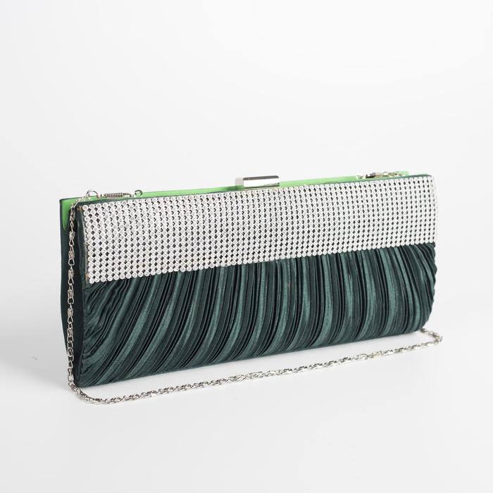 Клатч женский, отдел на фермуаре, длинная цепь, цвет зелёный