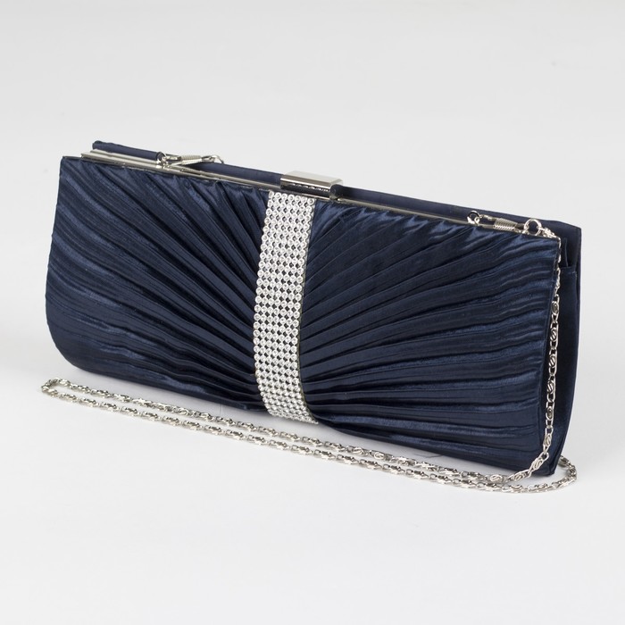 Клатч женский, отдел на фермуаре, длинная цепь, цвет синий