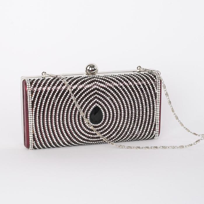 Клатч женский, отдел на фермуаре, длинная цепь, цвет бордовый